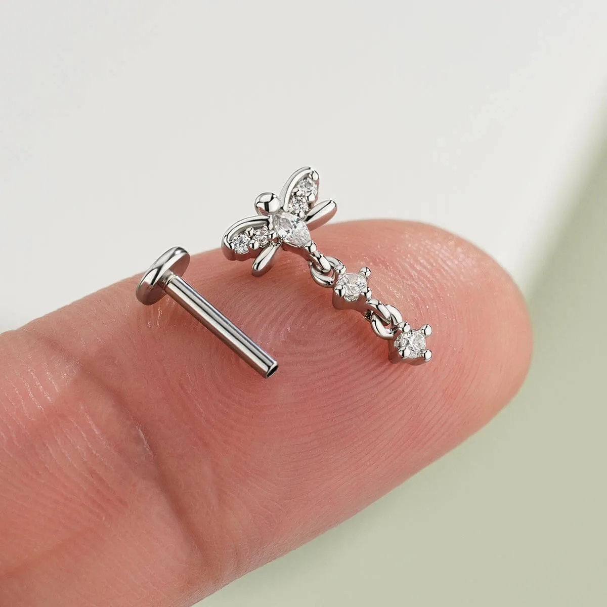 Dragonfly Clear CZ Dangle Top Helix Stud