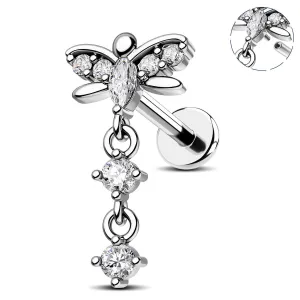 Dragonfly Clear CZ Dangle Top Helix Stud