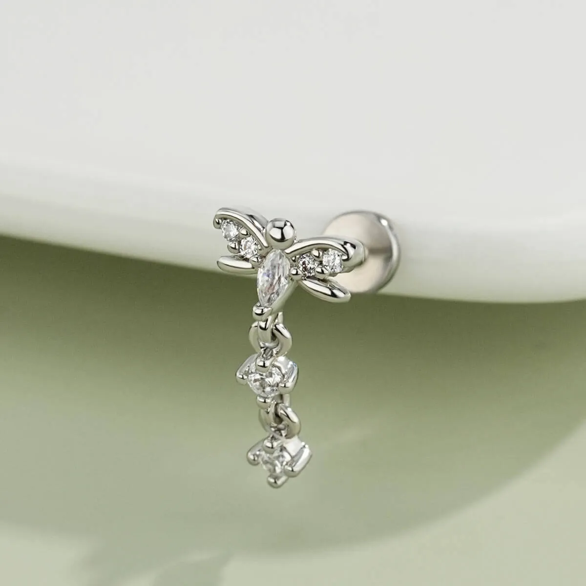 Dragonfly Clear CZ Dangle Top Helix Stud