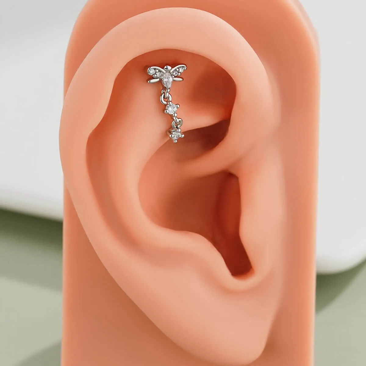 Dragonfly Clear CZ Dangle Top Helix Stud