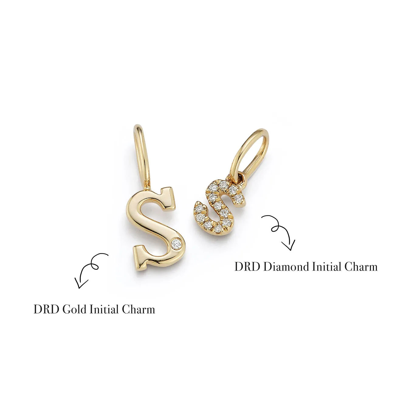 DRD Diamond Letter Charm in Yellow Gold