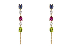 Earrings 18kt Gold Gemstones Studs Chain & Diamonds Drop