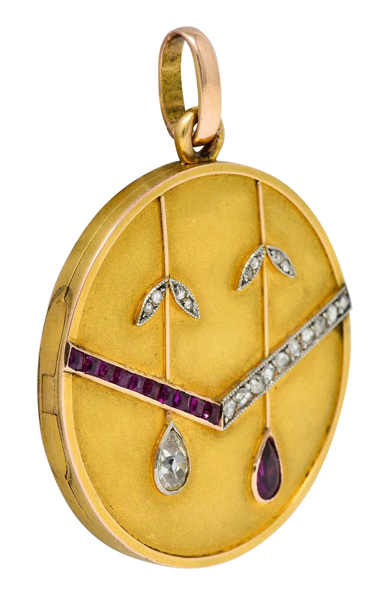 Edwardian Ruby Diamond Platinum-Topped 14 Karat Gold Locket Pendant