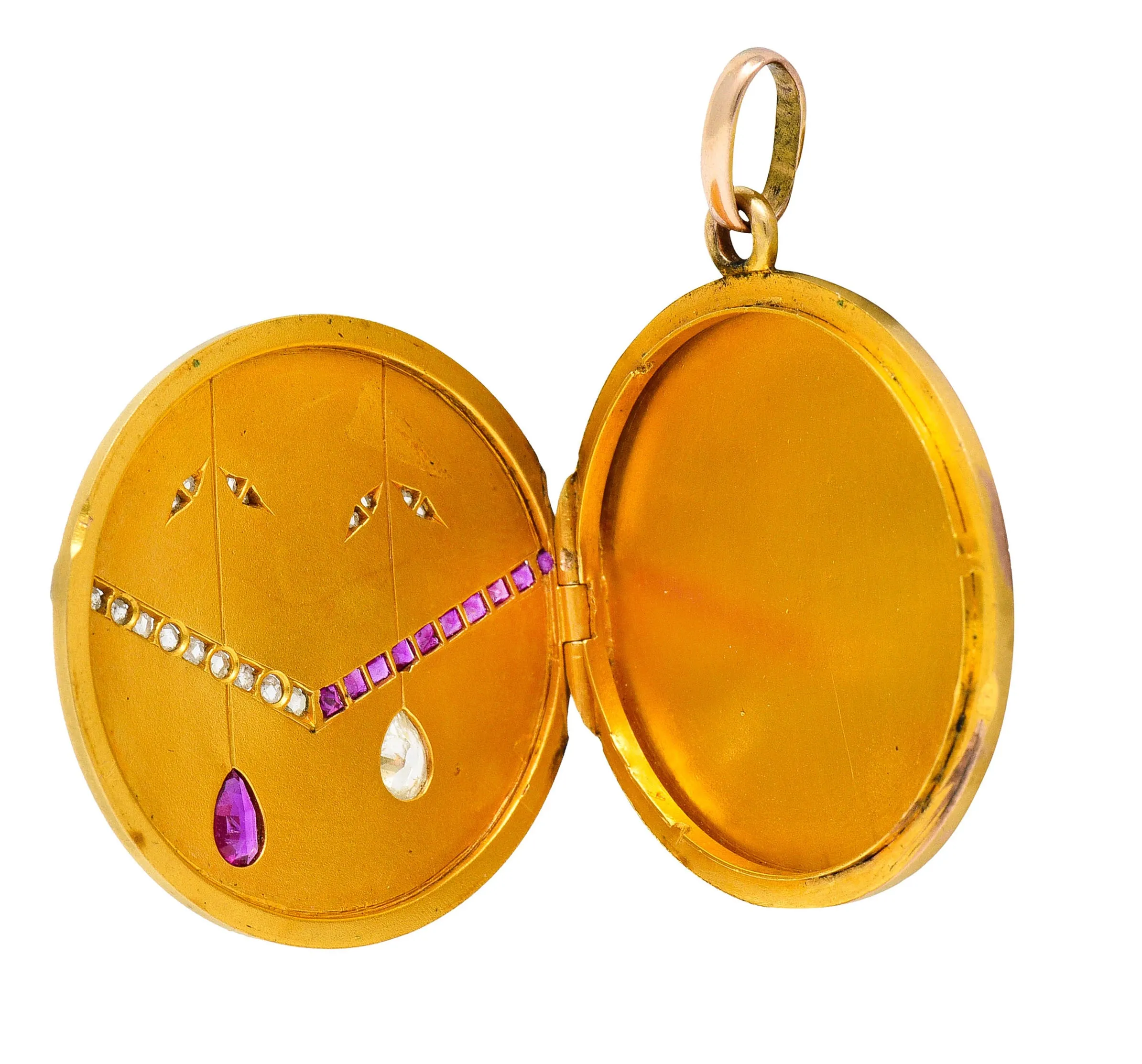 Edwardian Ruby Diamond Platinum-Topped 14 Karat Gold Locket Pendant