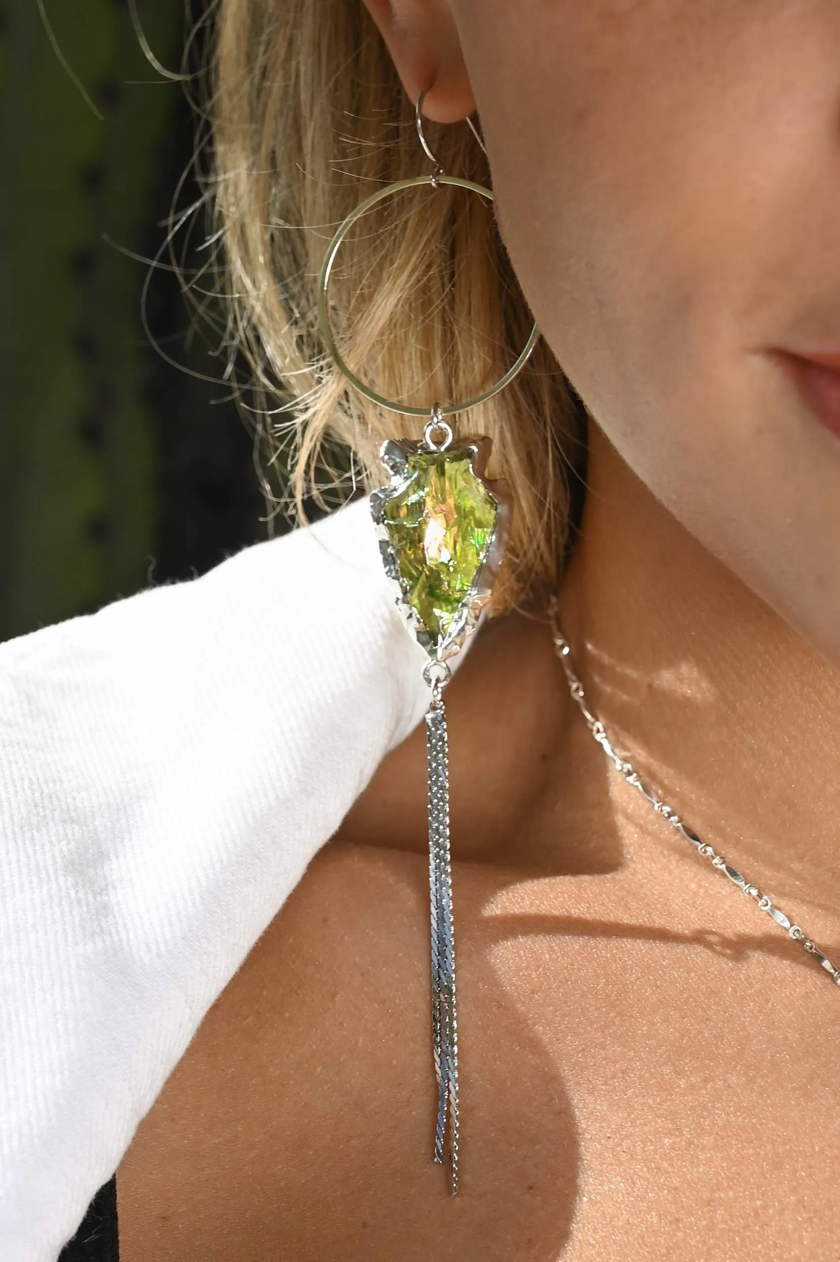 Electric Woman Green Aura Quartz Silver Earrings
