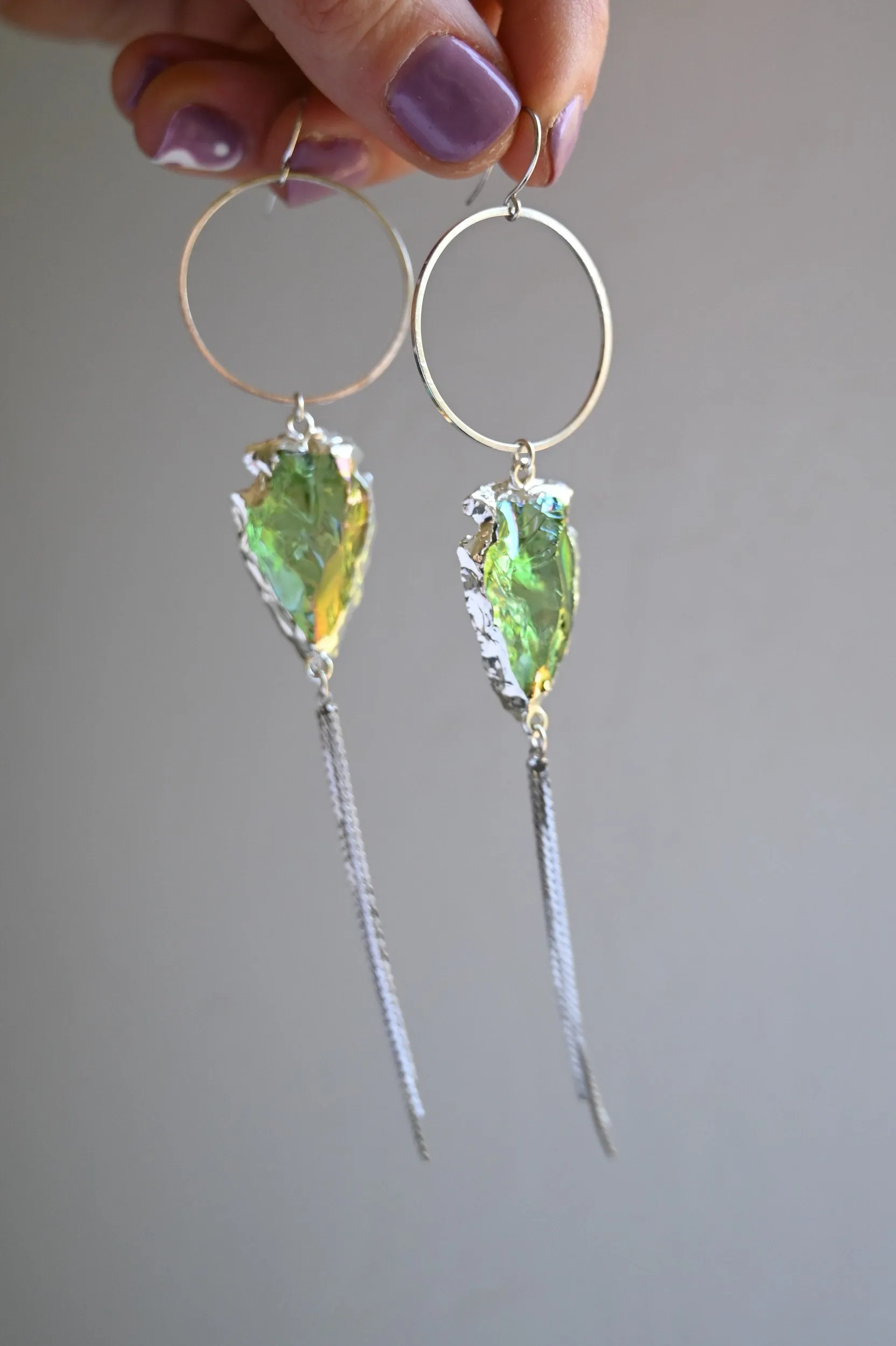 Electric Woman Green Aura Quartz Silver Earrings