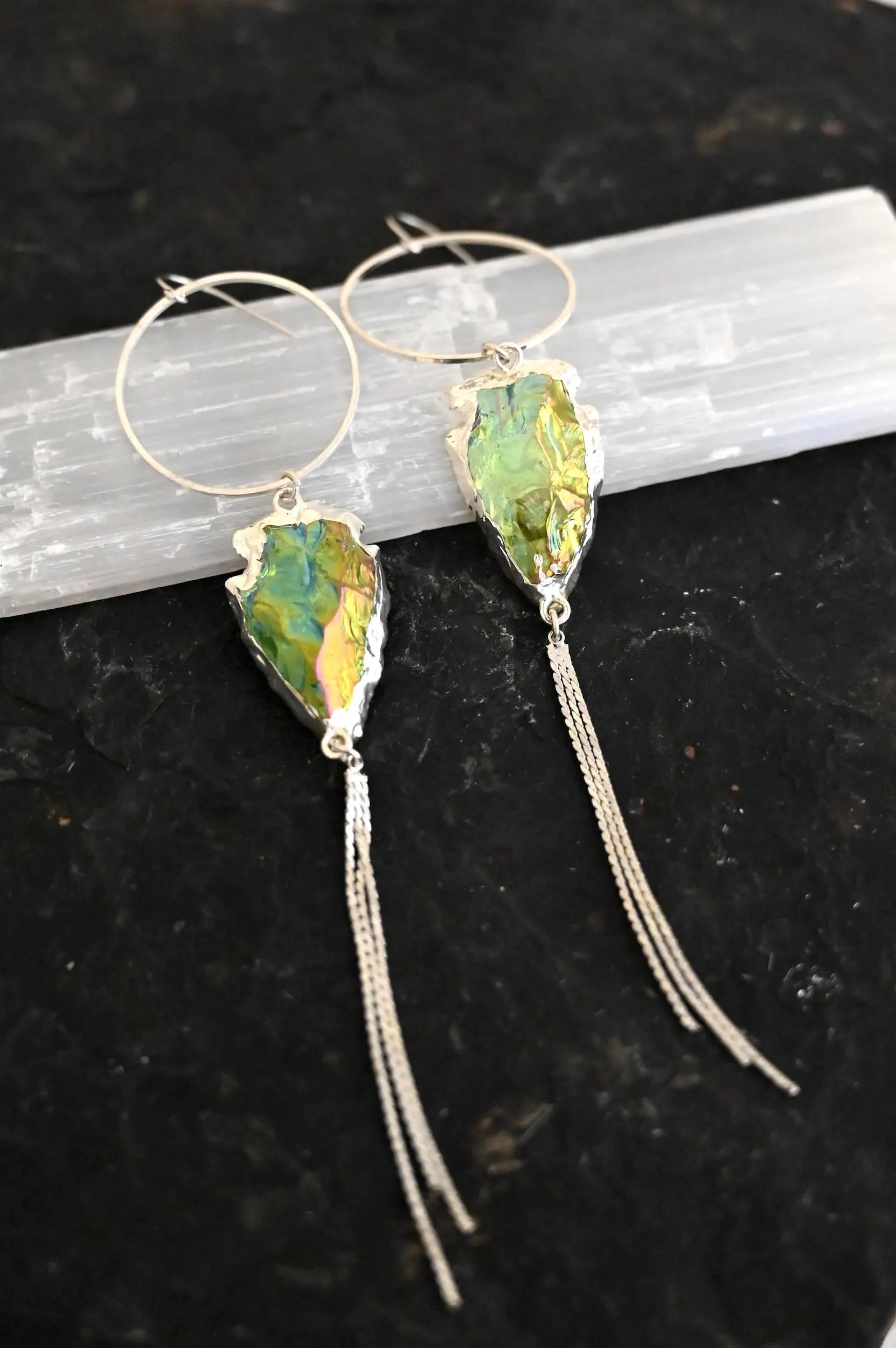 Electric Woman Green Aura Quartz Silver Earrings