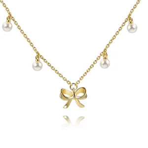 Elegance Pearl &Bow Charm Necklace