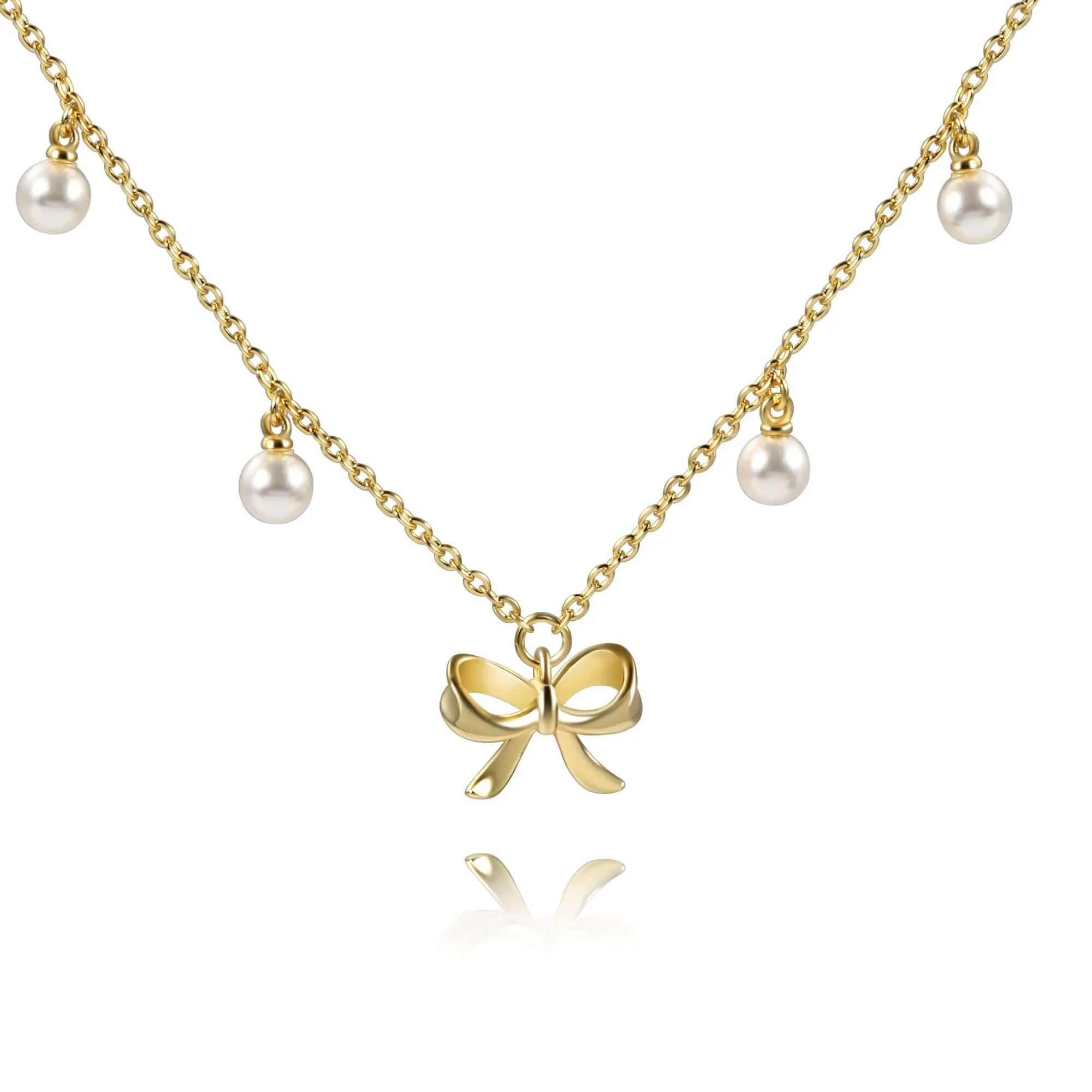 Elegance Pearl &Bow Charm Necklace