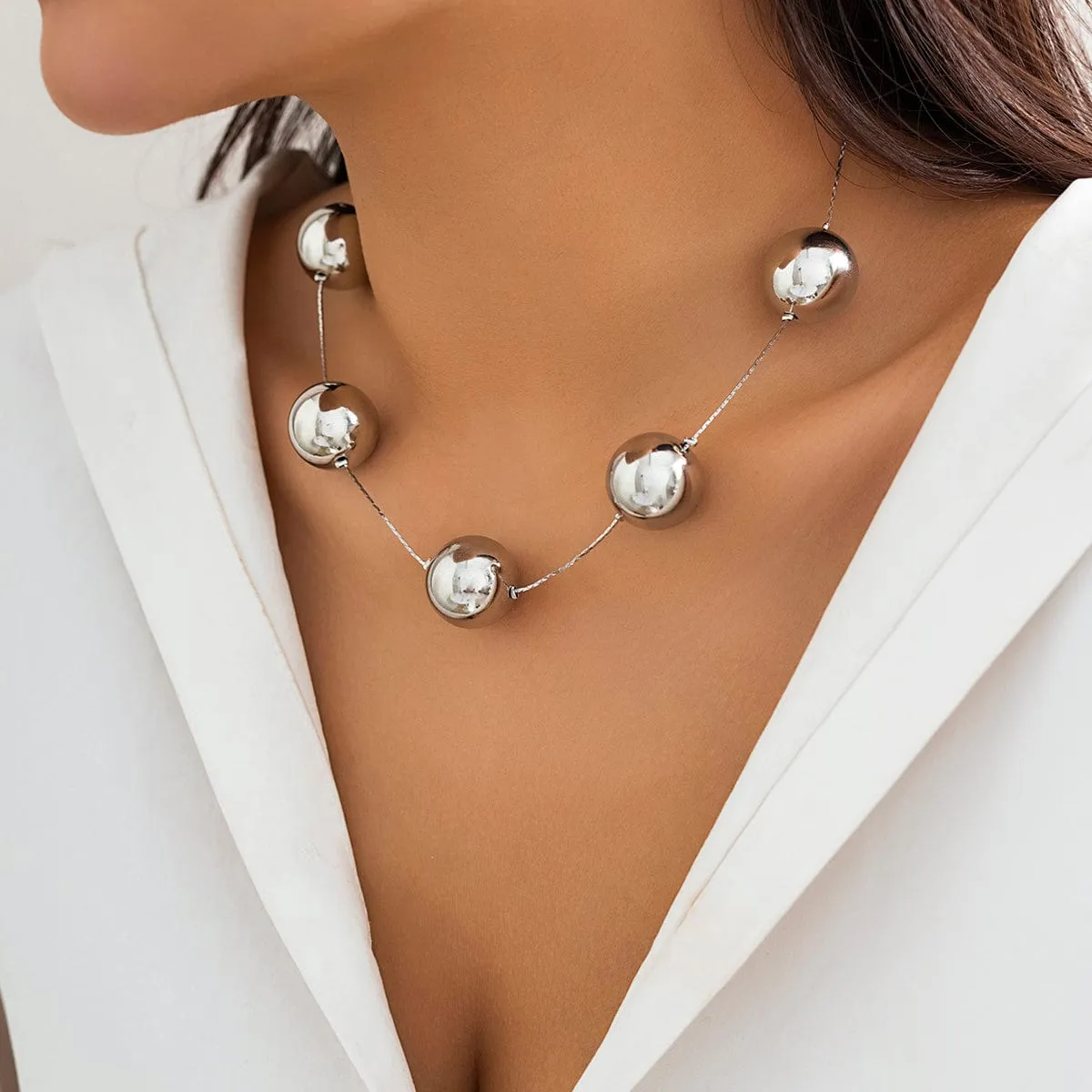 Elegant Five Ball String Chain Necklace