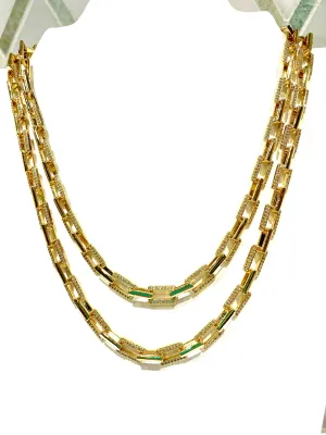 Elegant Gold Micro Pave Paperclip Chain Necklace 19.5”, 20.5”