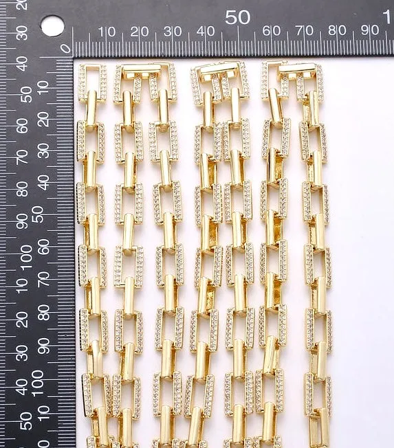 Elegant Gold Micro Pave Paperclip Chain Necklace 19.5”, 20.5”