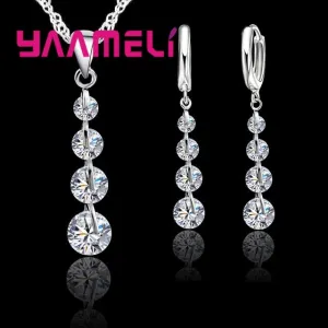 Elegant Silver Crystal Necklace Set