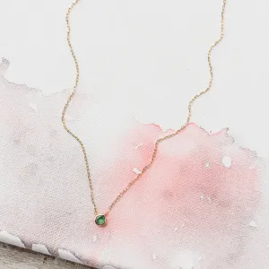 Emerald Petite Solitaire Necklace on Paperclip Chain in 14k Gold