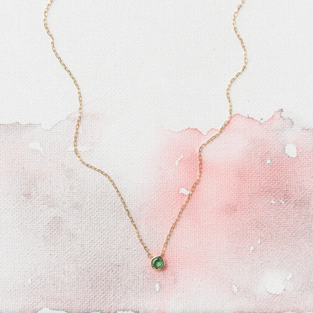 Emerald Petite Solitaire Necklace on Paperclip Chain in 14k Gold