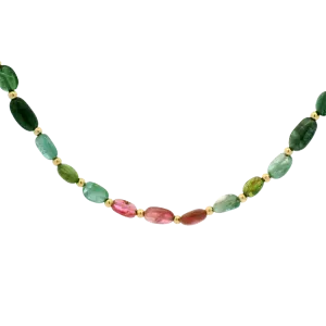 Estate 14k Yellow Gold Tourmaline Bead Necklace - 18"