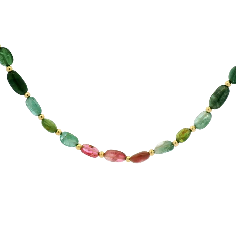 Estate 14k Yellow Gold Tourmaline Bead Necklace - 18"