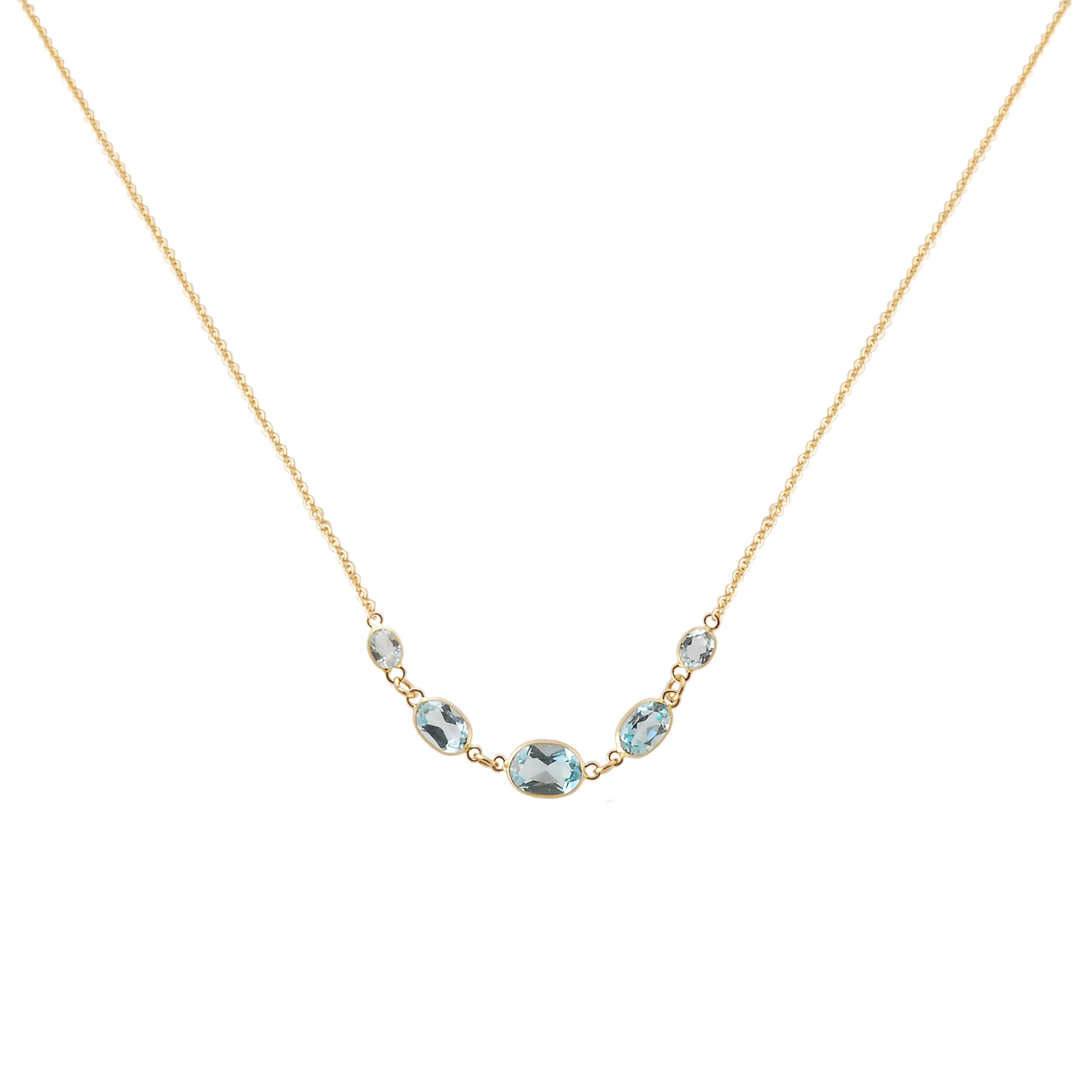 Five Stone Bezel Set Blue Topaz Necklace