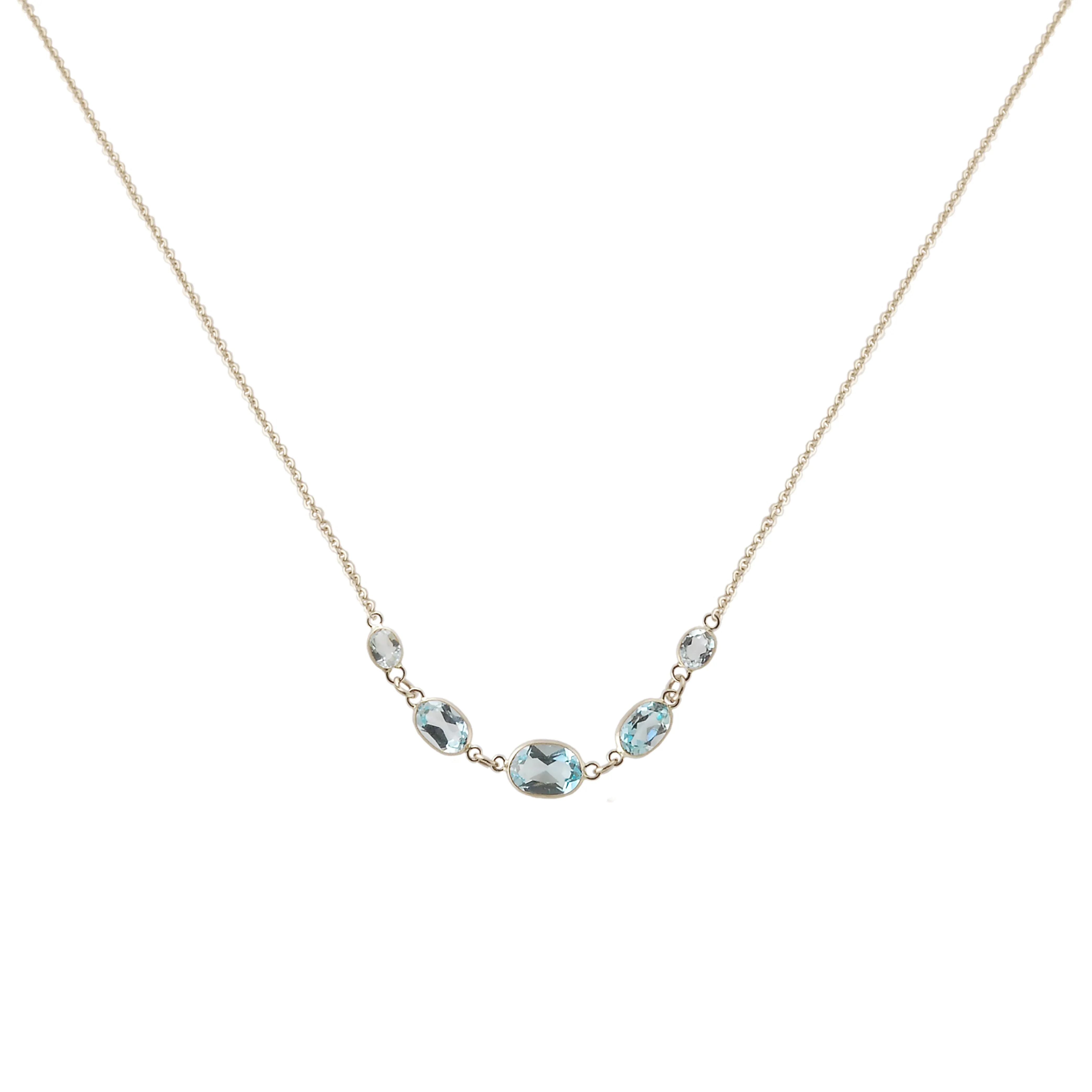 Five Stone Bezel Set Blue Topaz Necklace