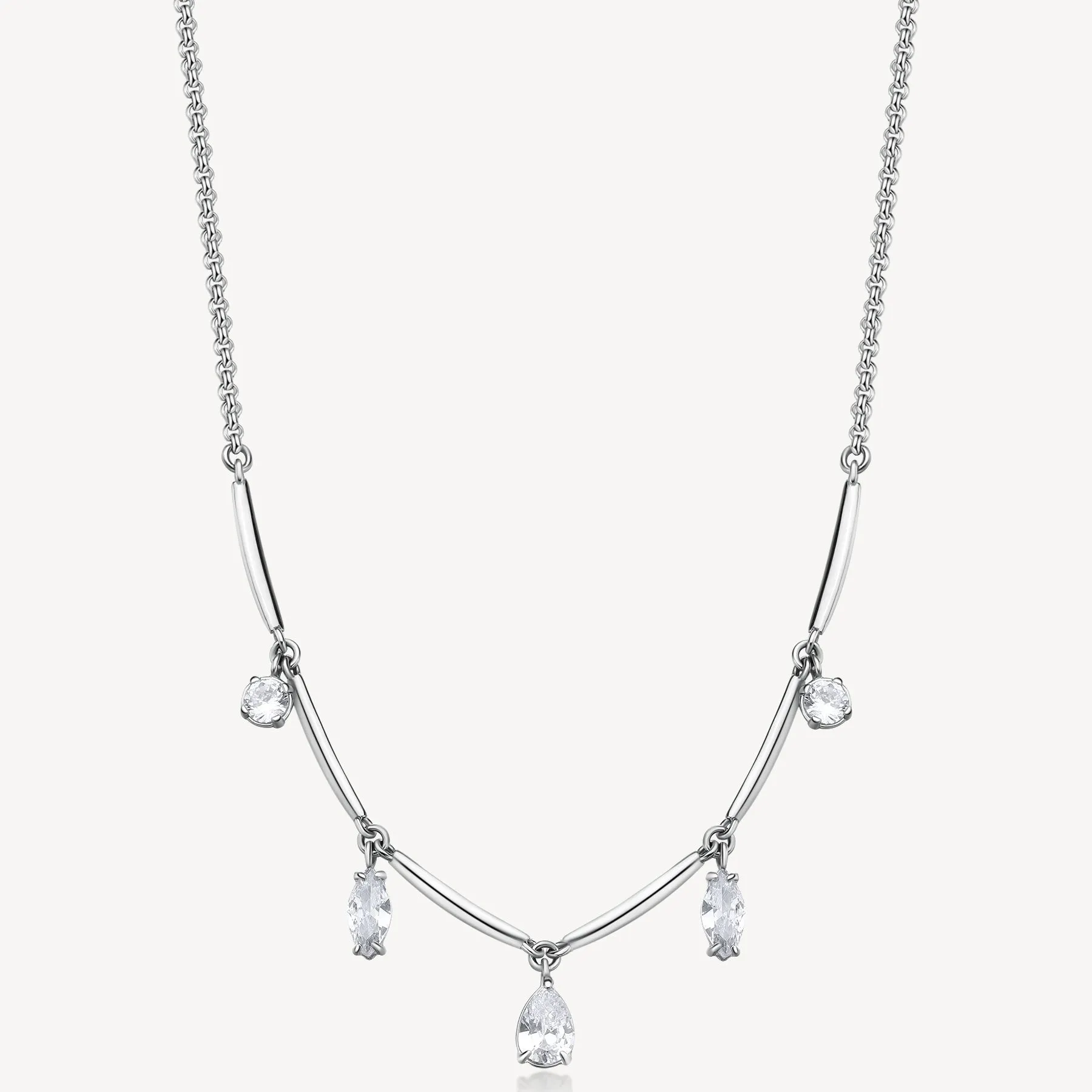 Five-Stone Cubic Zirconia Station Necklace in Stainless Steel