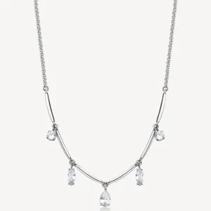 Five-Stone Cubic Zirconia Station Necklace in Stainless Steel