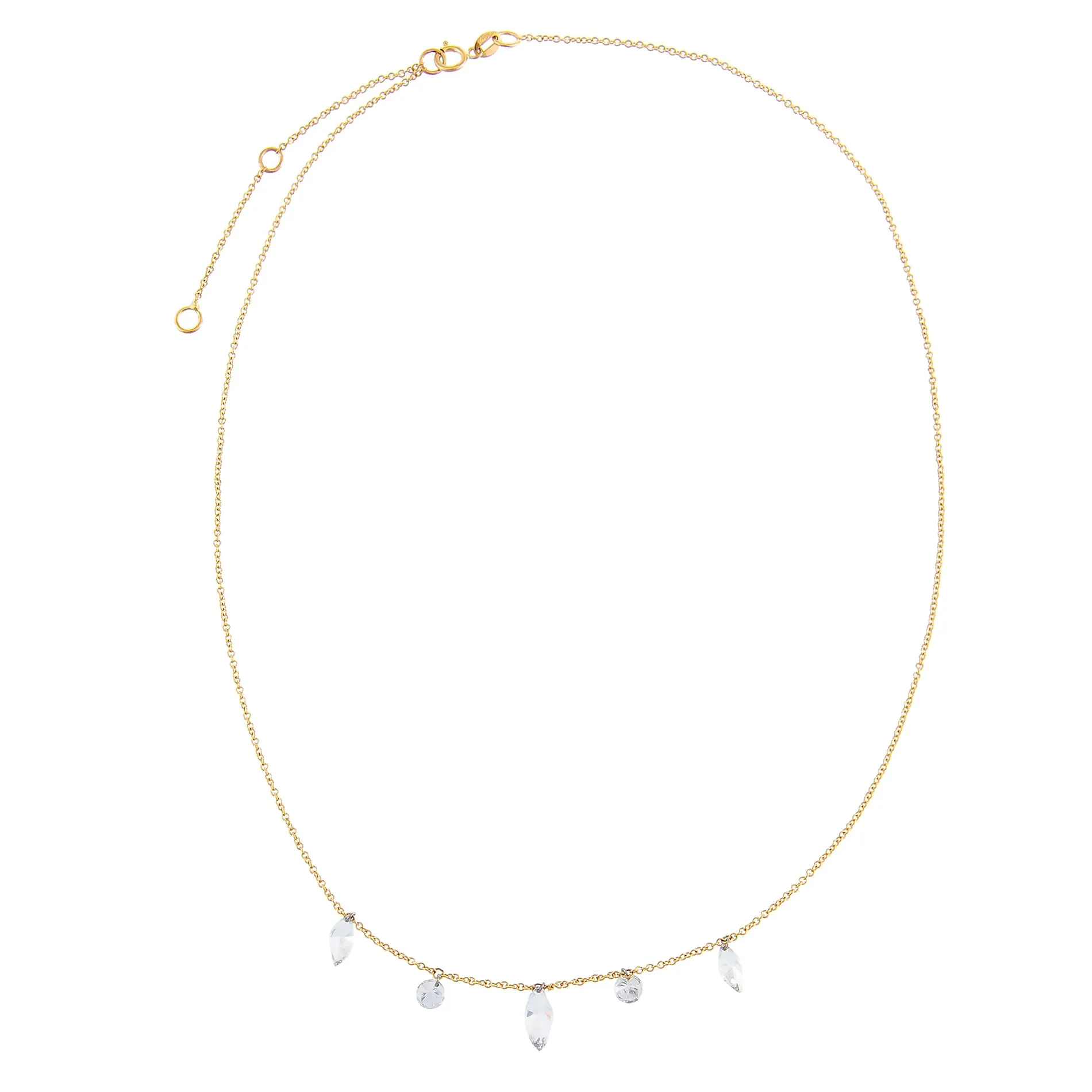 Floating Diamond Marquee & Round Necklace 18K