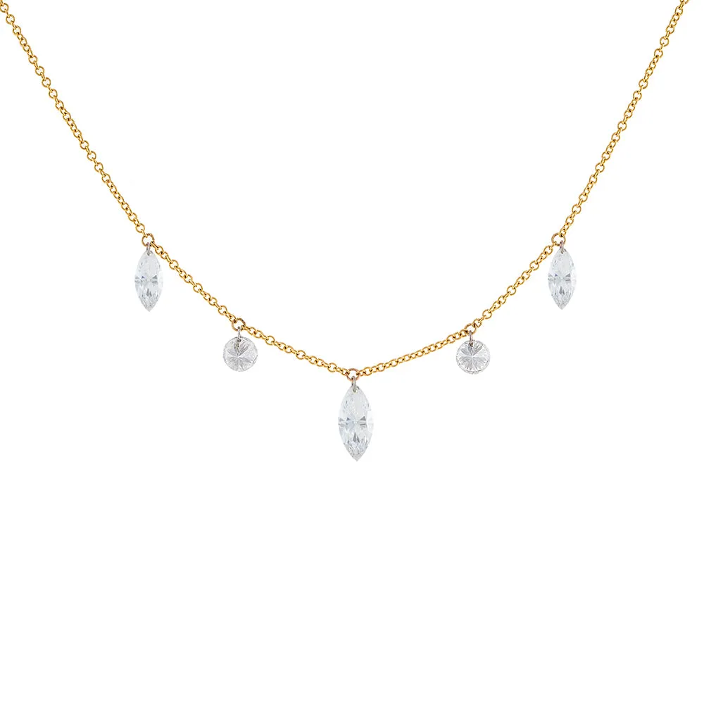 Floating Diamond Marquee & Round Necklace 18K