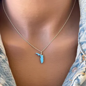 Florida necklace, Florida state necklace, Blue Opal FL Pendant, Map necklace, Florida shape state necklace, FL necklace, White FL necklace