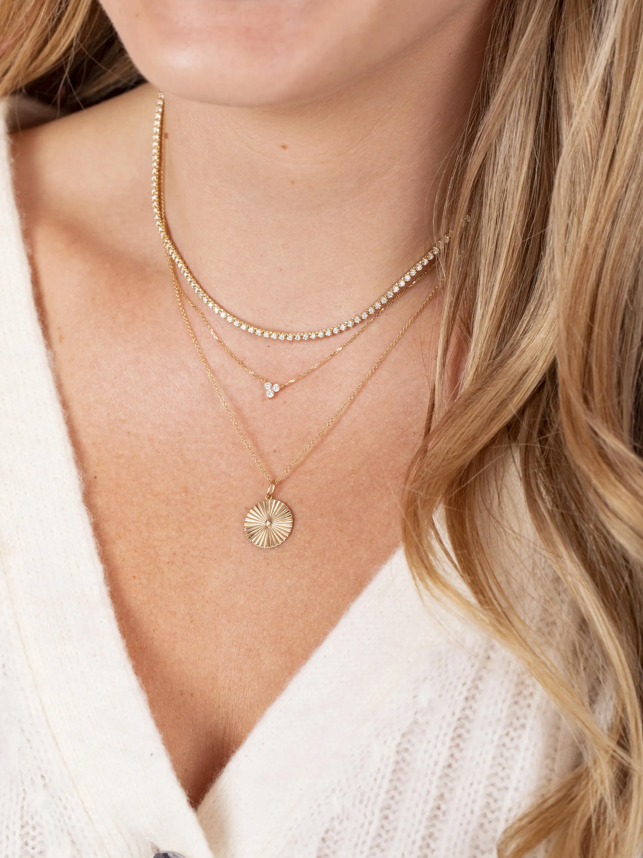 Fluted Disc Pendant Necklace 14K