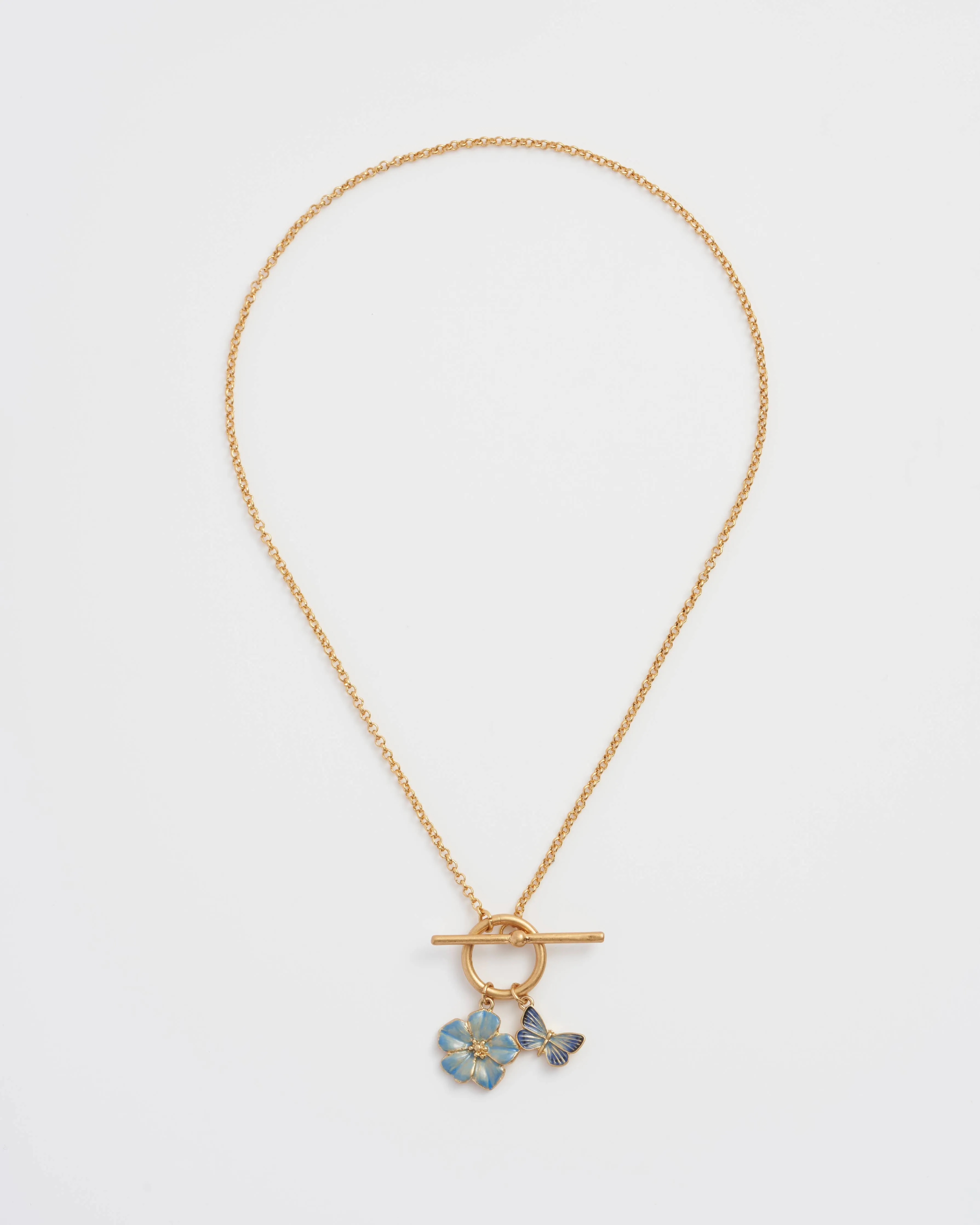 Forget Me Not Charm Toggle Necklace