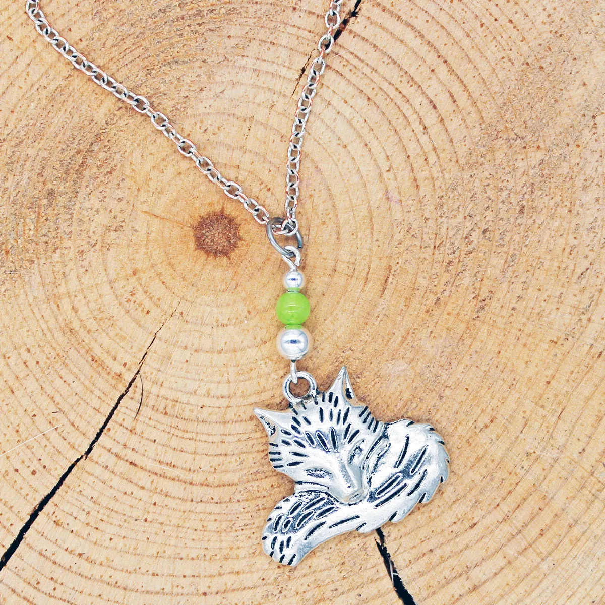 Fox Necklace with Seafoam Green Jade in Copper or Silver