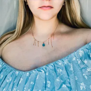 Gem Turquoise Blue Crystal Gold Necklace