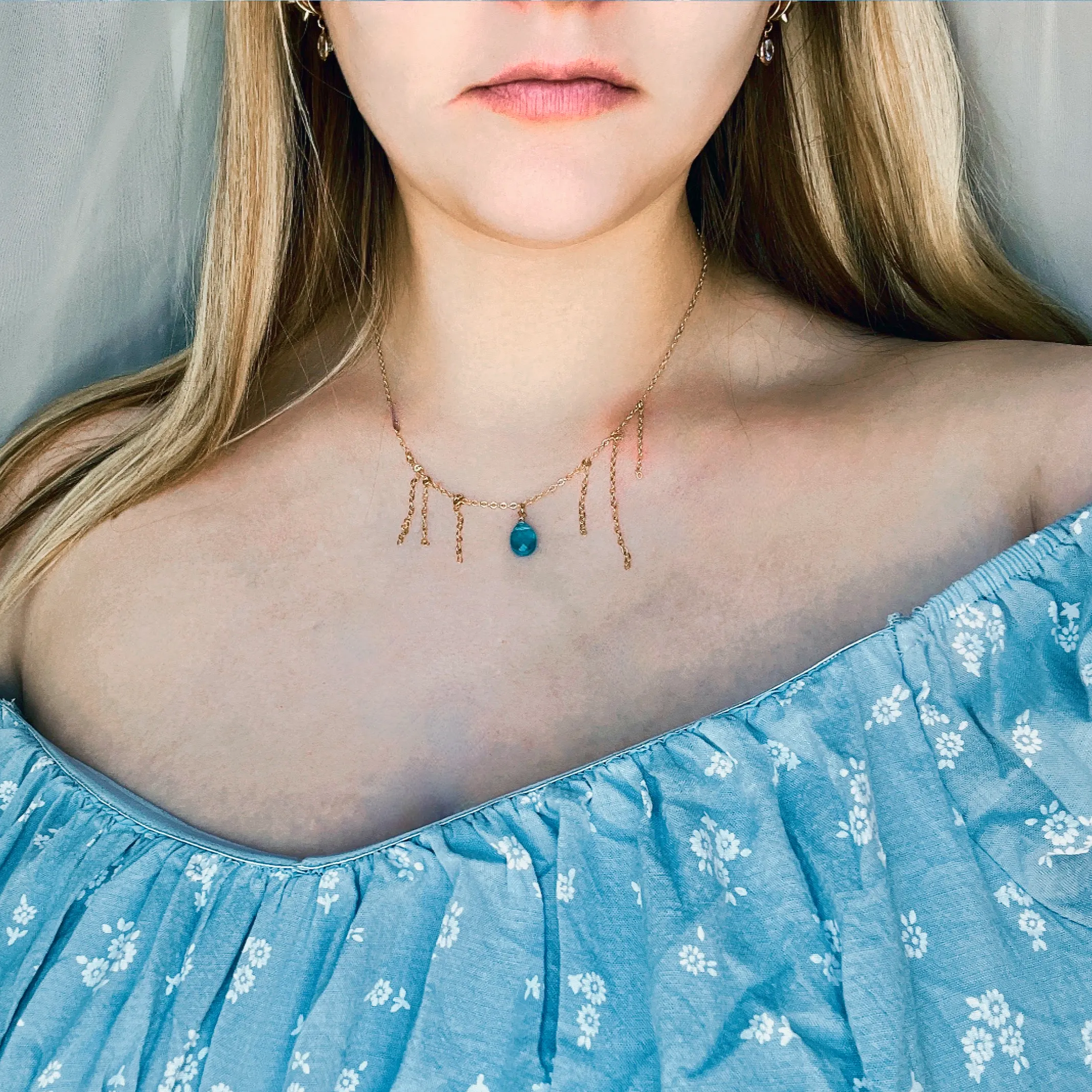 Gem Turquoise Blue Crystal Gold Necklace