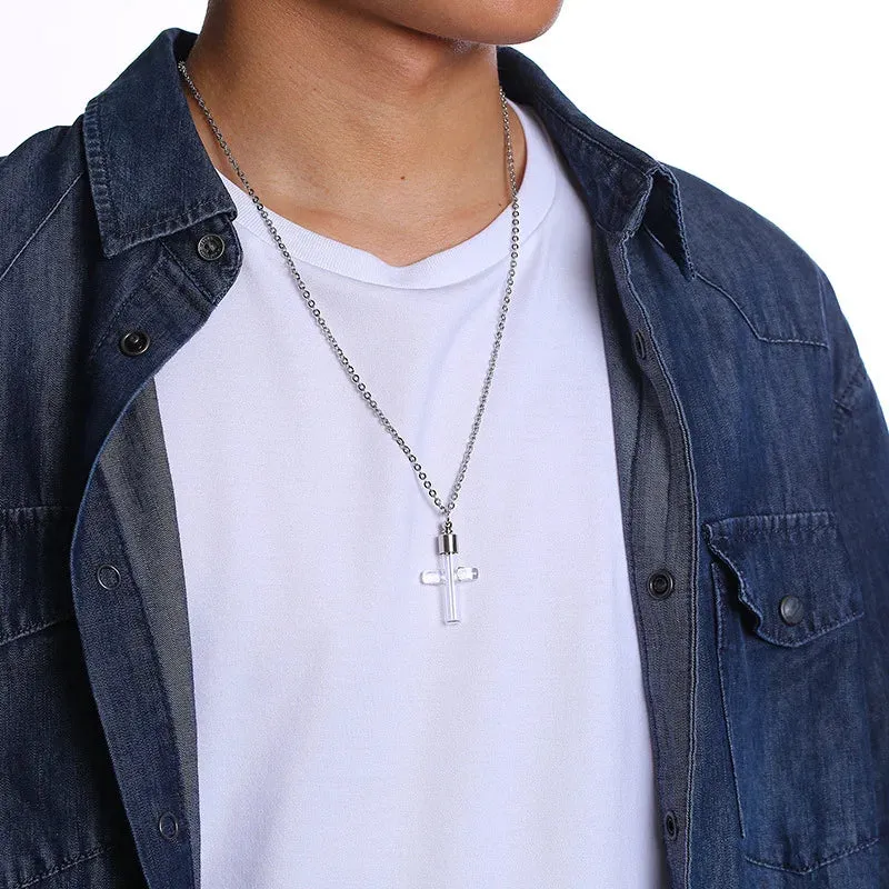 Glass Cross Cremation Necklace