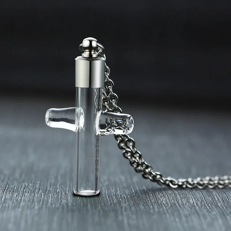 Glass Cross Cremation Necklace