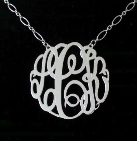 Gold Big Slim Monogram Necklace-Long and Short Chain