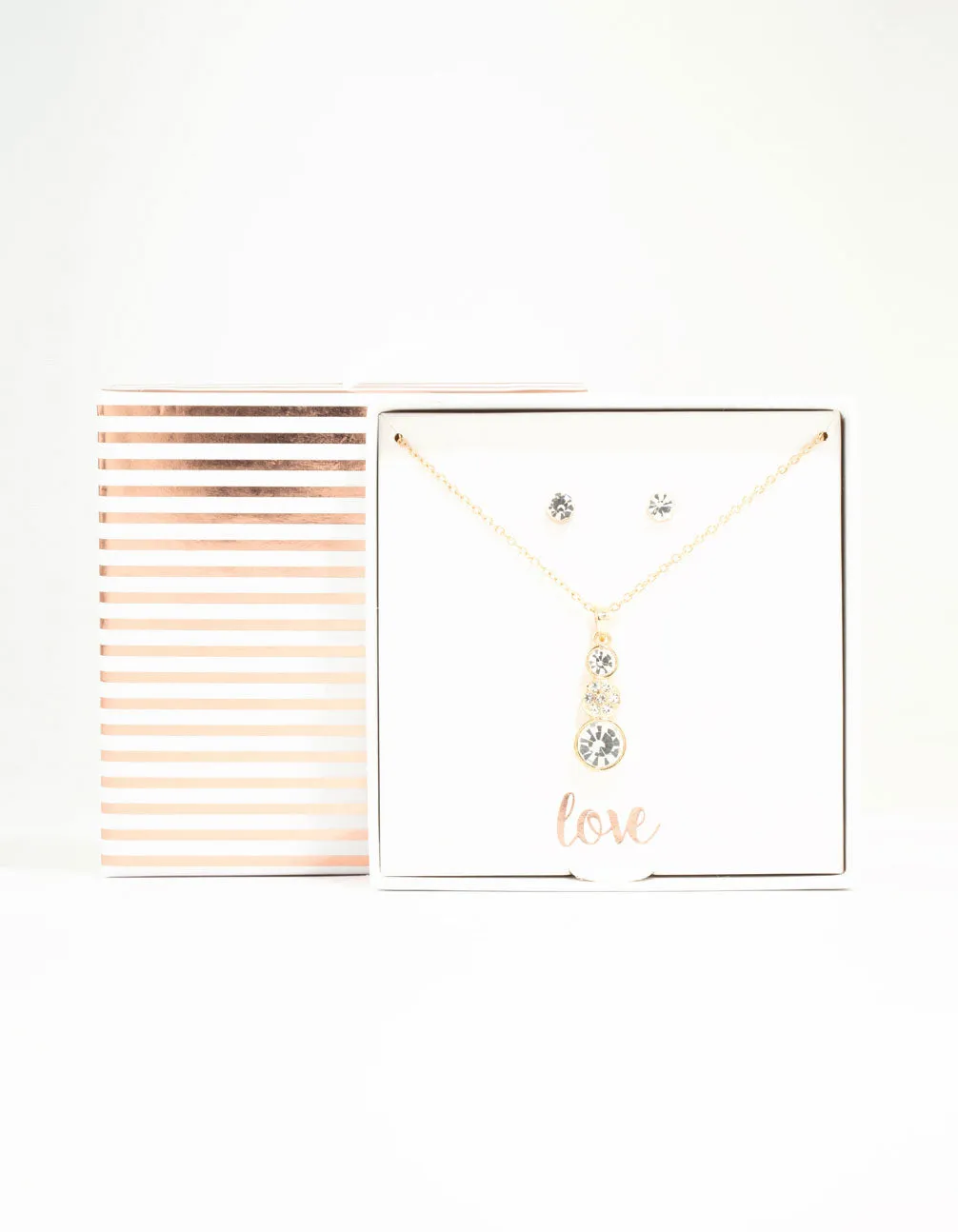 Gold Diamante Drop Necklace & Stud Earrings Set