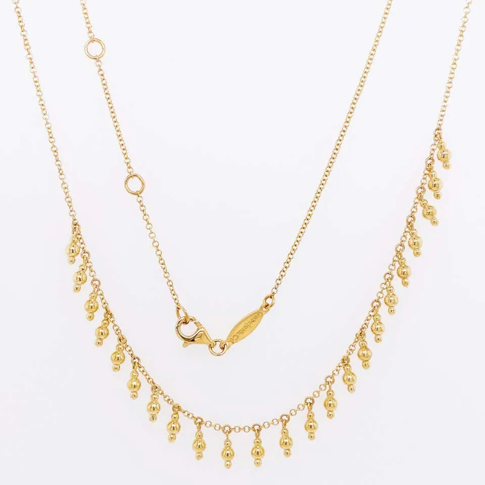 Gold Drops Necklace, 14 Karat Yellow Gold Bujukan Bead Station Necklace