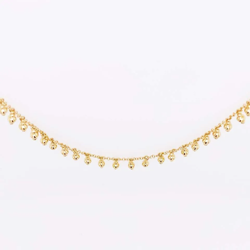 Gold Drops Necklace, 14 Karat Yellow Gold Bujukan Bead Station Necklace