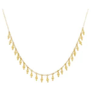 Gold Drops Necklace, 14 Karat Yellow Gold Bujukan Bead Station Necklace