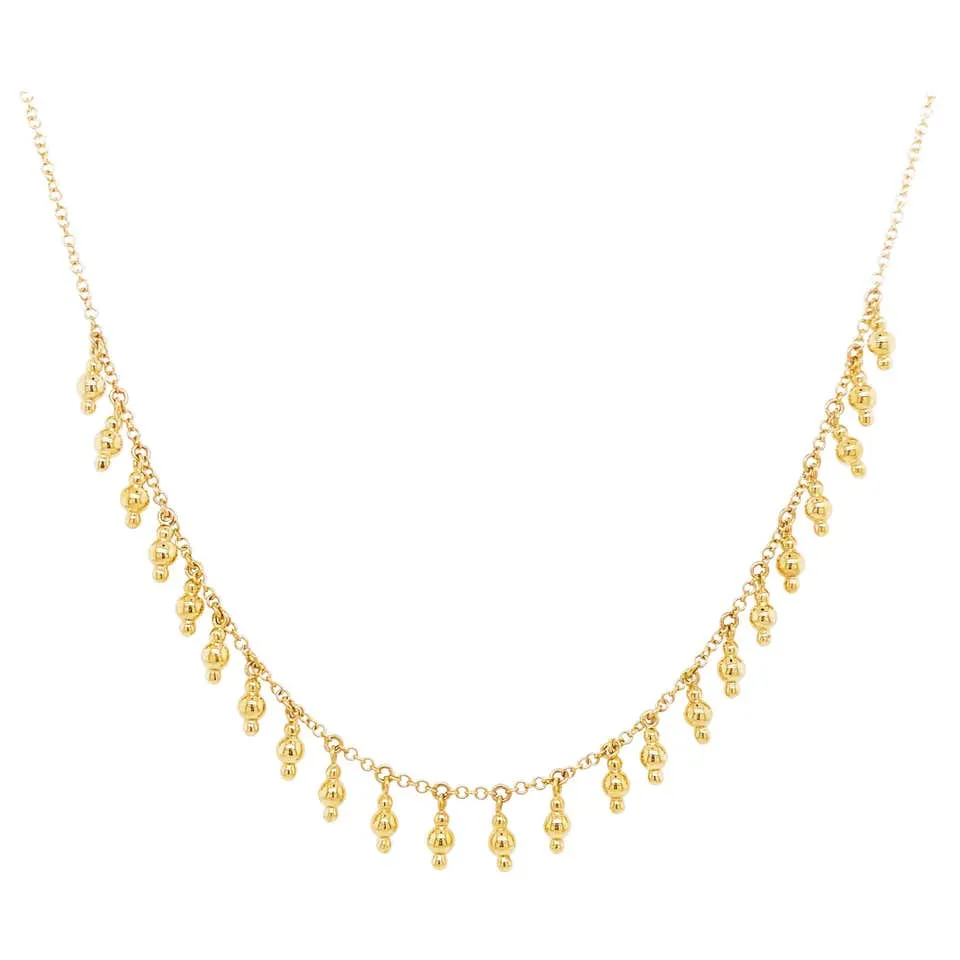 Gold Drops Necklace, 14 Karat Yellow Gold Bujukan Bead Station Necklace