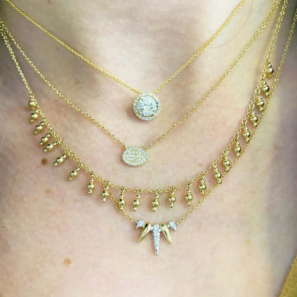 Gold Drops Necklace, 14 Karat Yellow Gold Bujukan Bead Station Necklace