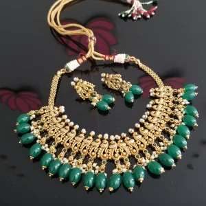 Gold Finish Peacock Necklace Set With Beads