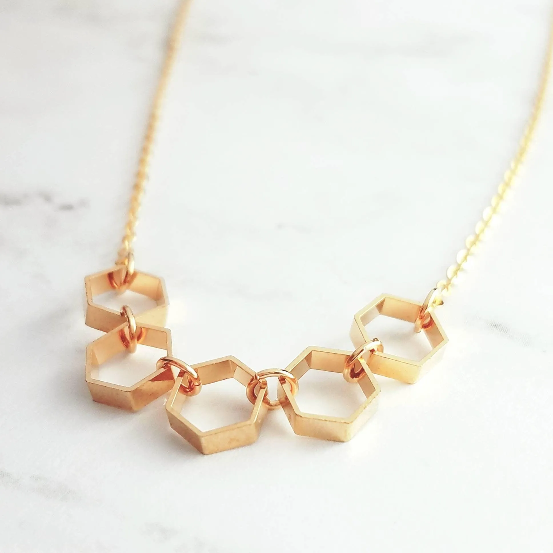 Gold Hexagon Necklace, honeycomb necklace, honeybee necklace, bee necklace, geometric necklace, geometry necklace, gold bee jewelry, math