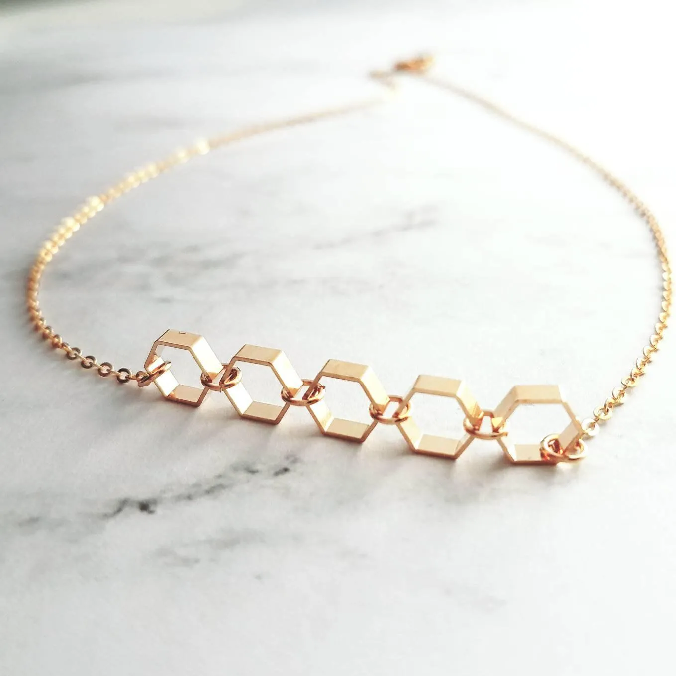 Gold Hexagon Necklace, honeycomb necklace, honeybee necklace, bee necklace, geometric necklace, geometry necklace, gold bee jewelry, math