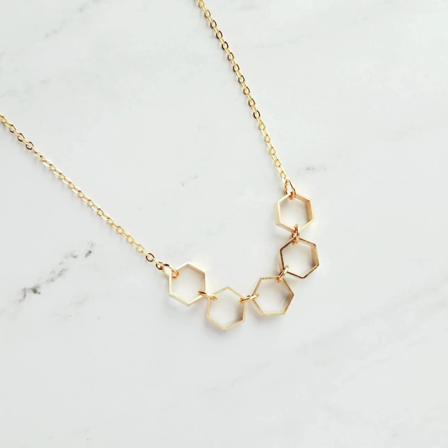 Gold Hexagon Necklace, honeycomb necklace, honeybee necklace, bee necklace, geometric necklace, geometry necklace, gold bee jewelry, math
