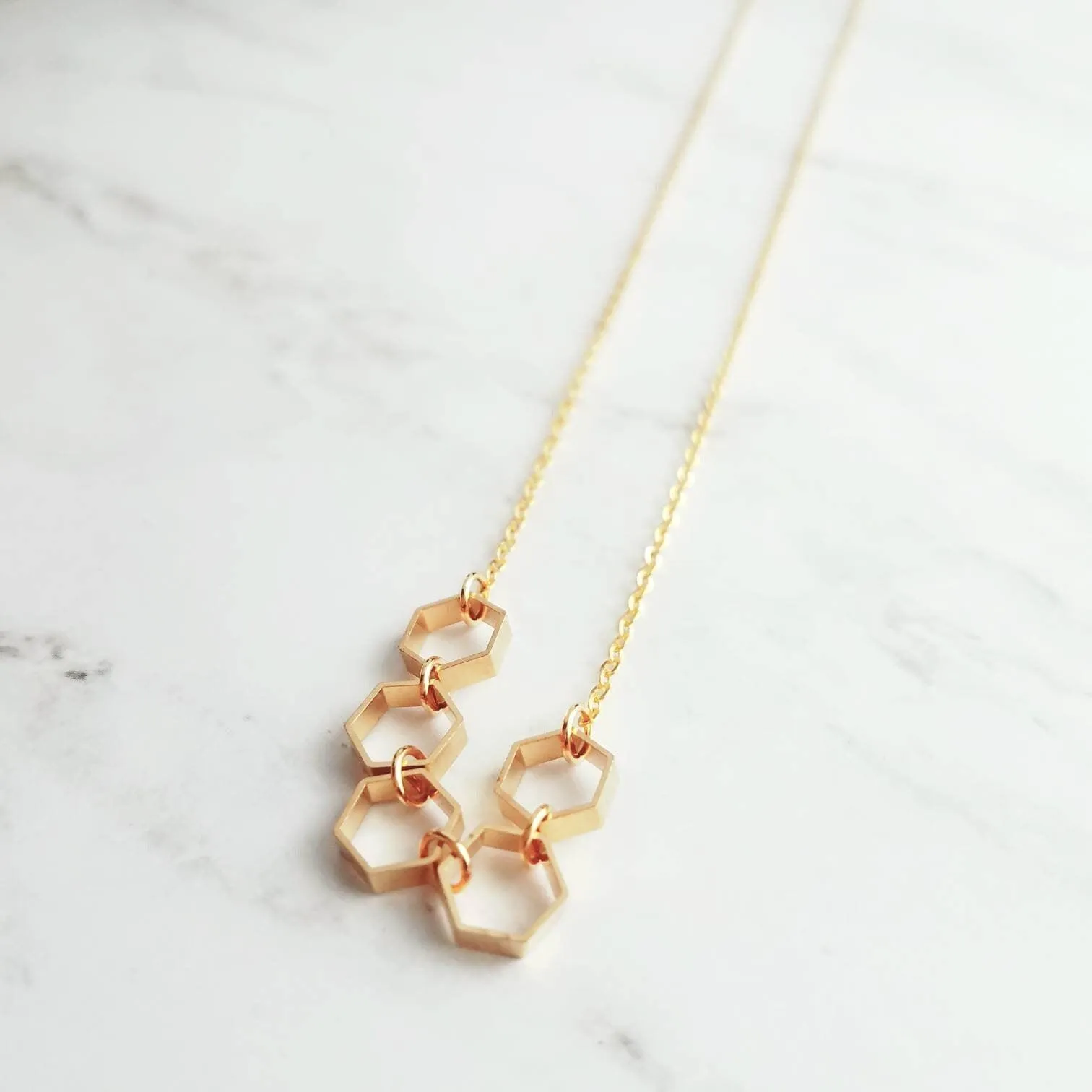 Gold Hexagon Necklace, honeycomb necklace, honeybee necklace, bee necklace, geometric necklace, geometry necklace, gold bee jewelry, math