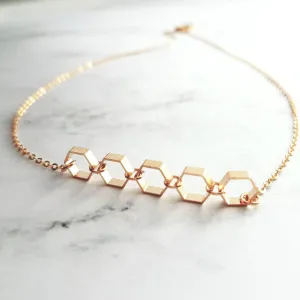 Gold Hexagon Necklace, honeycomb necklace, honeybee necklace, bee necklace, geometric necklace, geometry necklace, gold bee jewelry, math
