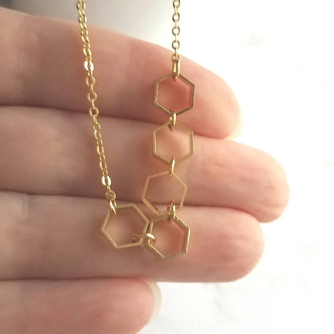 Gold Hexagon Necklace, honeycomb necklace, honeybee necklace, bee necklace, geometric necklace, geometry necklace, gold bee jewelry, math