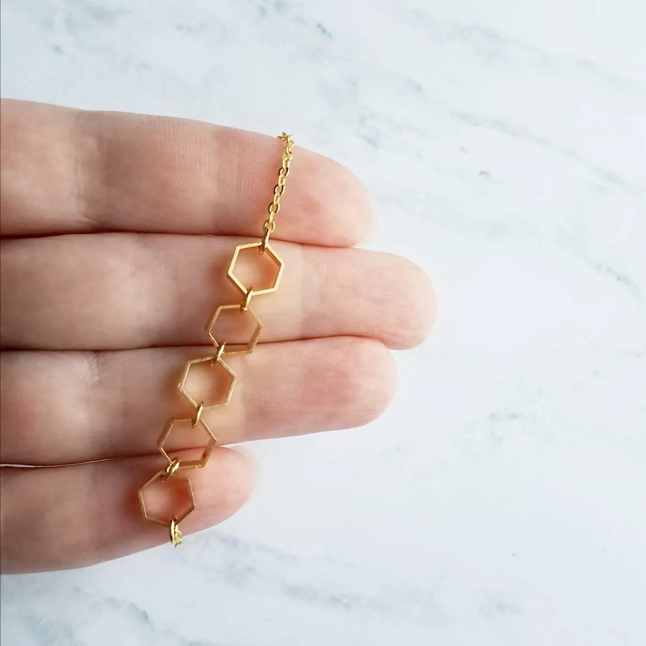 Gold Hexagon Necklace, honeycomb necklace, honeybee necklace, bee necklace, geometric necklace, geometry necklace, gold bee jewelry, math